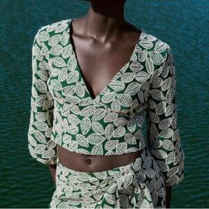 ZARA Emerald Floral Embro Blouse
